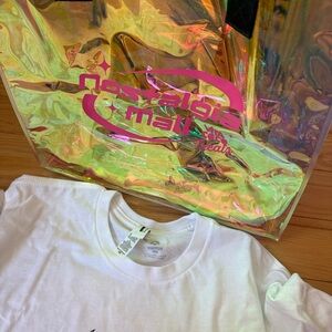 NWOT Iridescent Plastic Nostalgia Tote Bag with Limited Too White Crop Tee